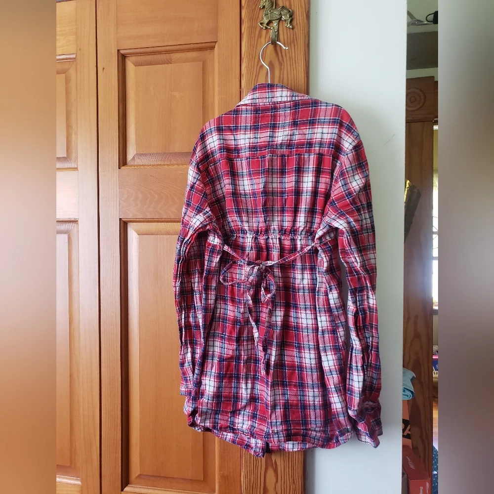 Girls Justice Red White Blue Patriotic Studded Plaid Button Up Tunic Shirt 12